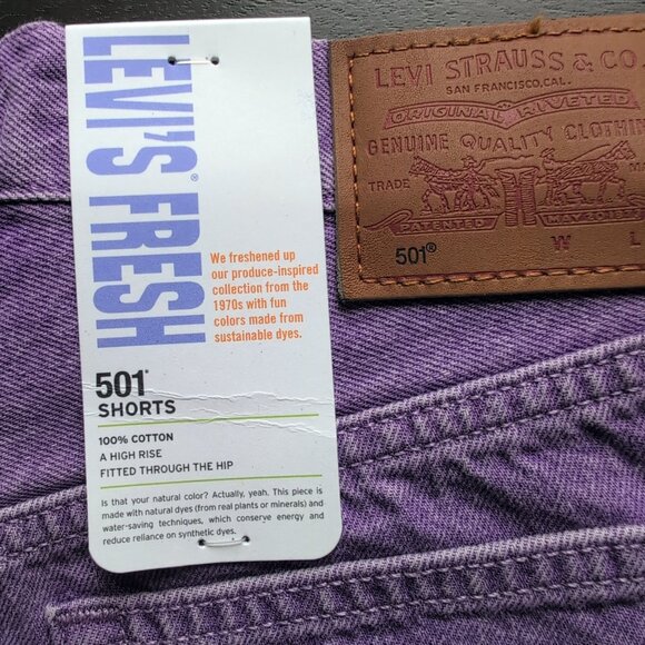 NWT Levi's Premium 501 Botanical Lavender Bright Purple Cutoff Denim Shorts - Picture 12 of 16
